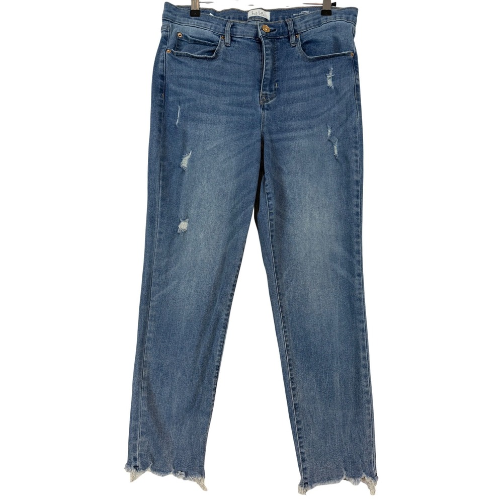 Nicole Miller New York Soho High Rise Ankle Slim Jeans Blue Distressed •10• Y2K